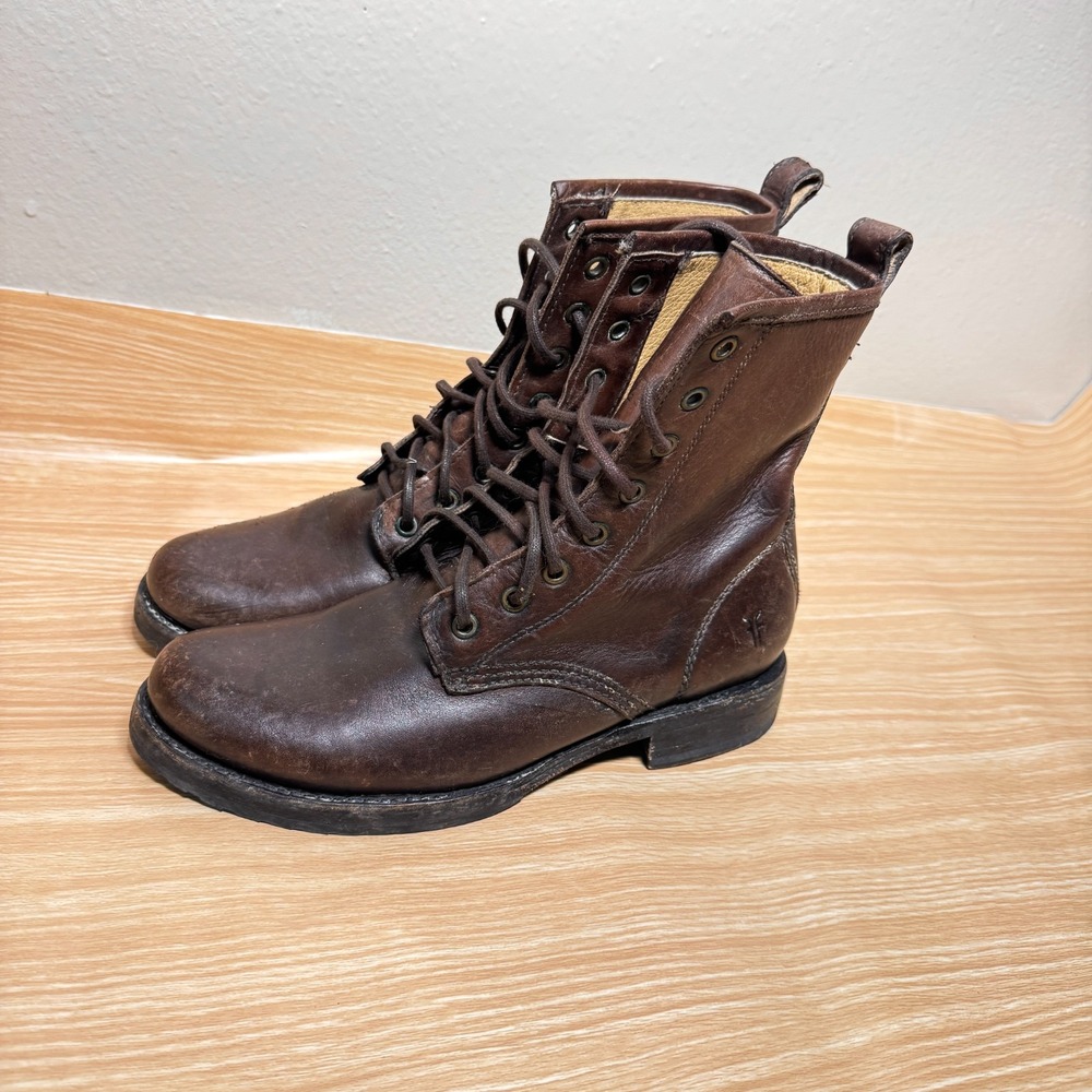 Frye Veronica Combat Boots Women's 7.5B Brown Leather Lace Up Ankle 8-Eye Grunge